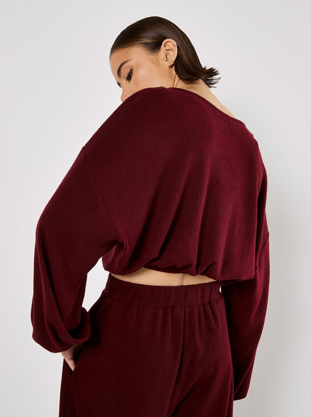 Soft Ribbed Crop Top, Burgundy, large