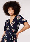 Floral Wrap Midi Dress, Navy, large