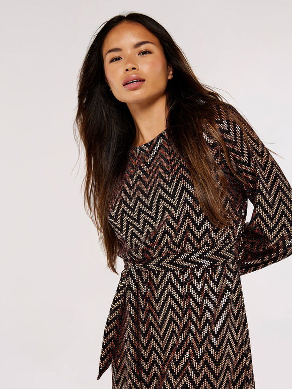 Chevron Mini Dress, Brown, large