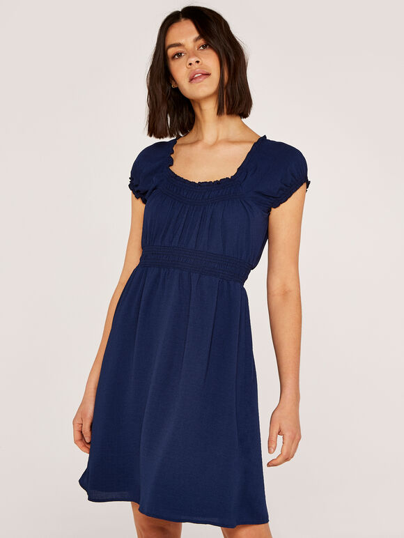 Milkmaid Mini Dress, Navy, large