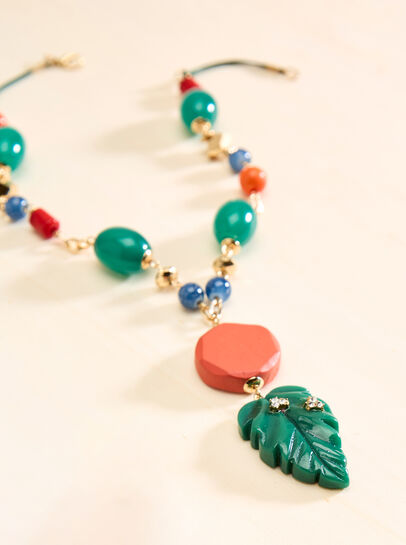 Beaded Leaf Pendant Cord Necklace