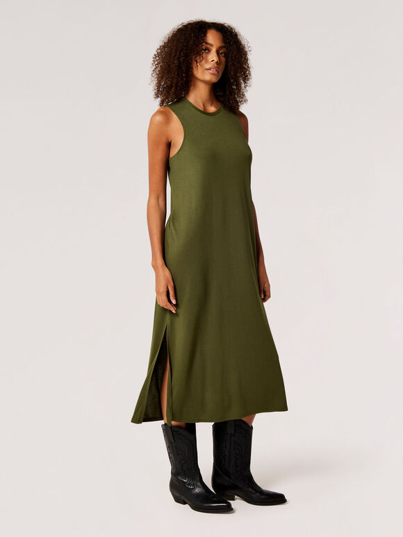 Jersey Modal Midi Dress, Khaki, large