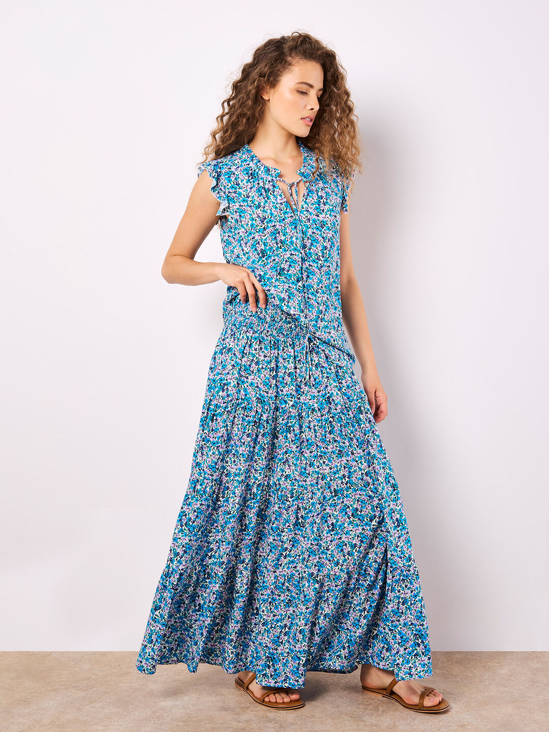 Image of Cream Ditsy Floral Tiered Skirt Co-ord