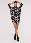Zebra Print Cocoon Mini Dress, Grey, large