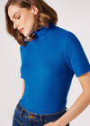 Roll Neck Waffle T-Shirt, Blue, large