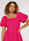 Puff Sleeve Mini Dress, Pink, large