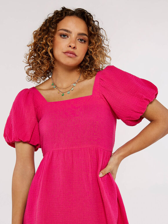Puff Sleeve Mini Dress, Pink, large
