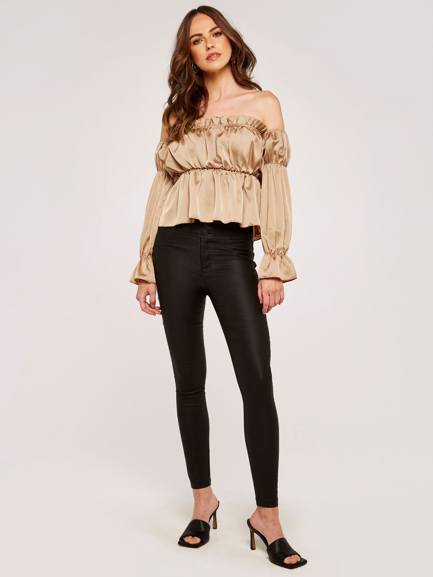 Ruffle bardot top sale