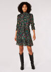 Gold Foil Ornate Floral Mini Dress, Black, large
