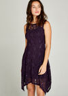 Sequin Lace Hanky Hem Skater Dress, Purple, large