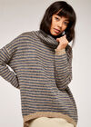 High Neck Stripe Jumper, Grey, large
