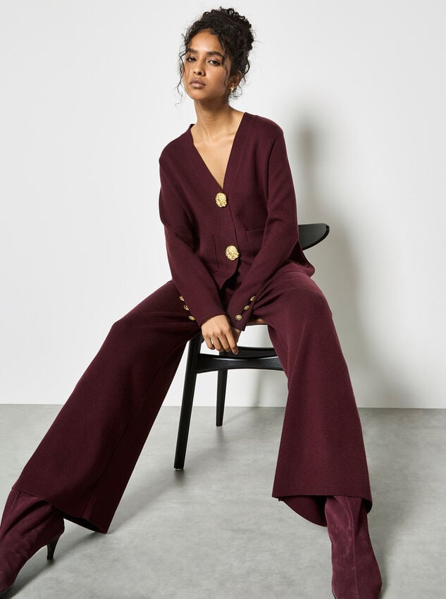 Soft Knit Wide Leg Trousers, Burgundy, large