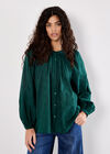 Floral Embroidered Cotton Shirt, Green, large