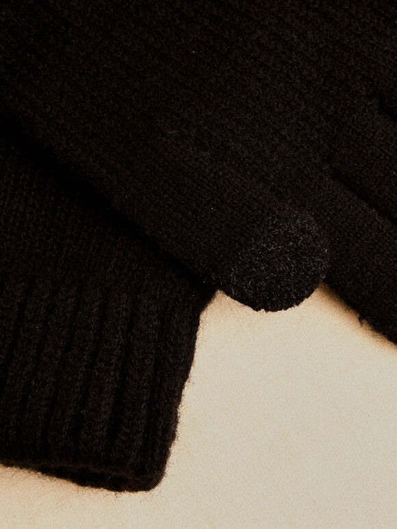 Ribbed Knit Touch Screen Gloves, Black, large