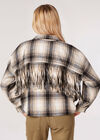 Fringed Cropped Check Shacket, Stone, large