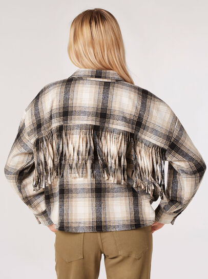 Fringed Cropped Check Shacket