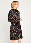 Black Patchwork Floral Smock Dress, Black, large