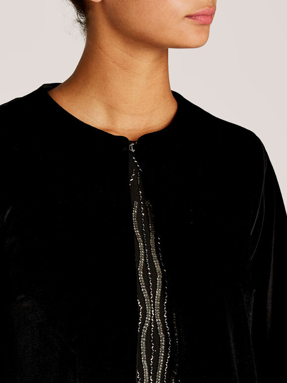 Black Velvet 3/4 Sleeve Light Jacket, Black, large