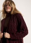 Chunky Cable Knit Longline Cardigan, Plum, large