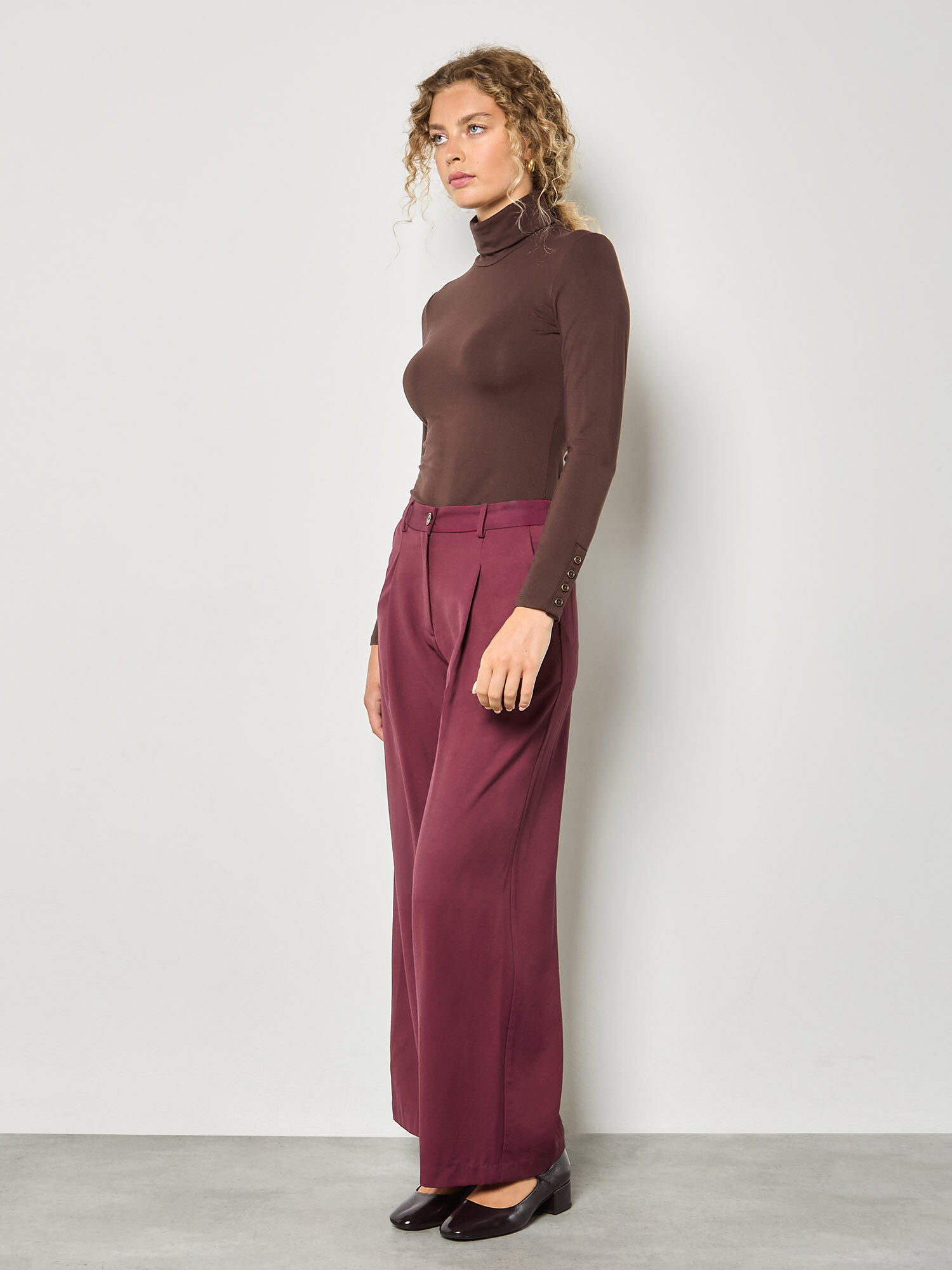 Turtle Neck Button Cuff Top | Apricot Clothing
