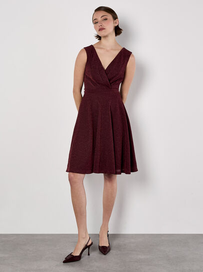 Metallic Pleat Skater Mini Dress
