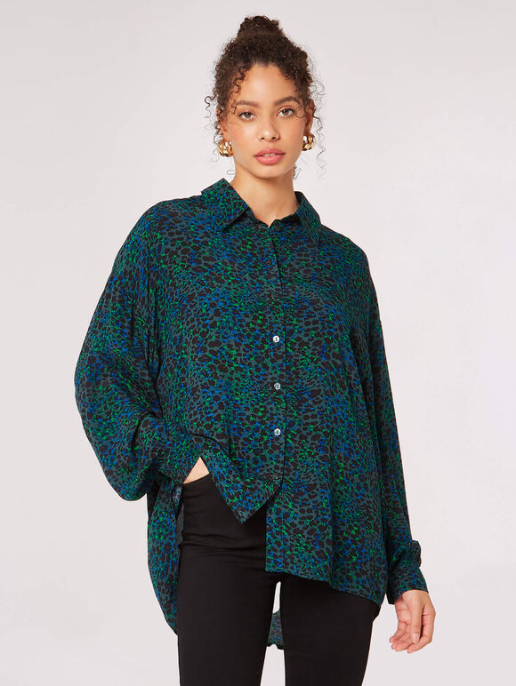 Oversized Animal Print Shirt, Blue, large