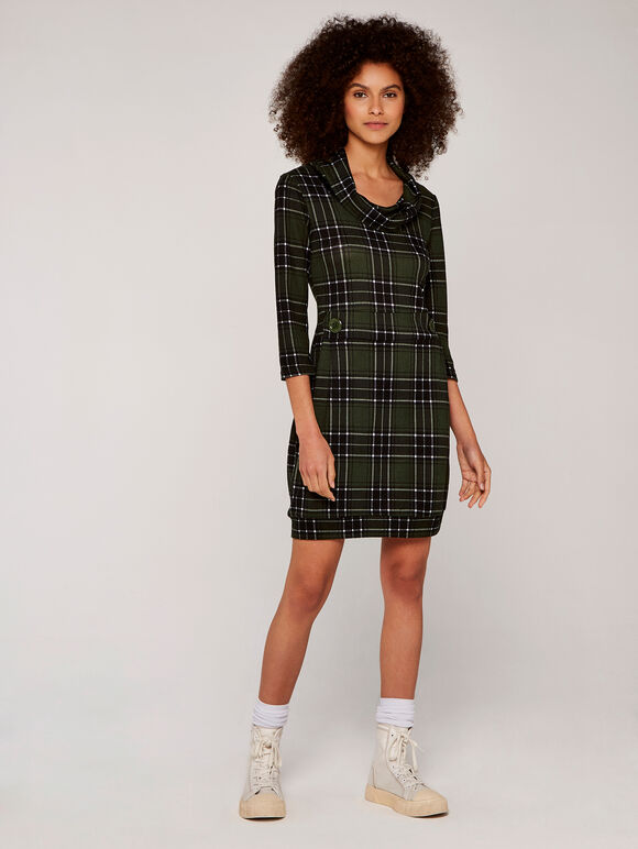 Punk Check Button Dress, Green, large