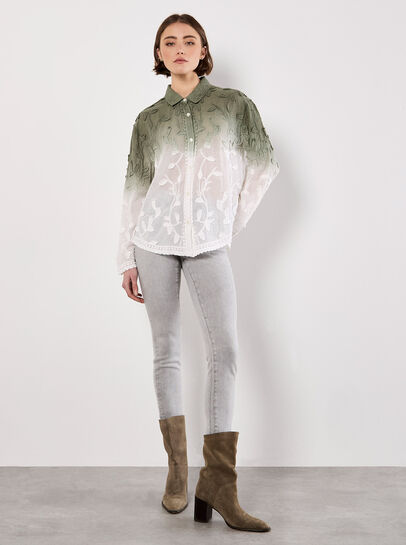 Embroidered Leaf Ombre Cotton Shirt
