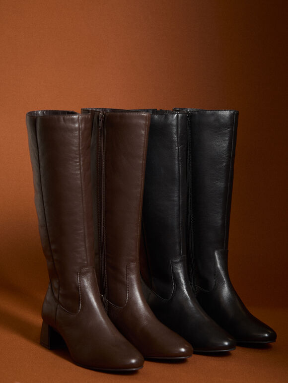 Tall Heeled Chelsea Boots, Black, large