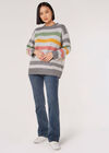 Colourful Stripe Oversized Jumper, Grey, large