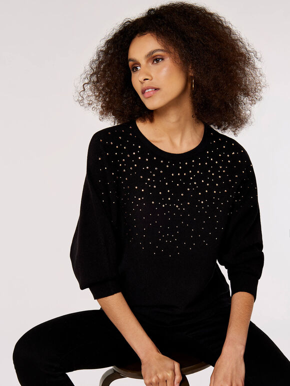 Heatsealed Spray Batwing Jumper, Black, large