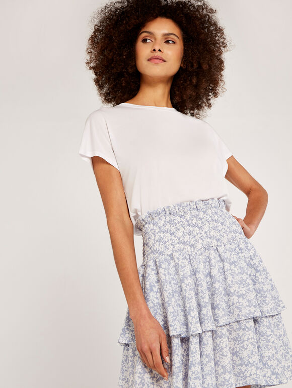 Floral Tiered Skirt, Blue, large