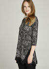 Black Animal Print Chiffon Tunic Top, Black, large
