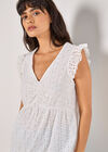 Cotton Broderie Ruffle Shoulder Top, White, large