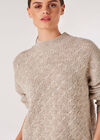 Plaited Knit Mock Neck Jumper, Stone, large