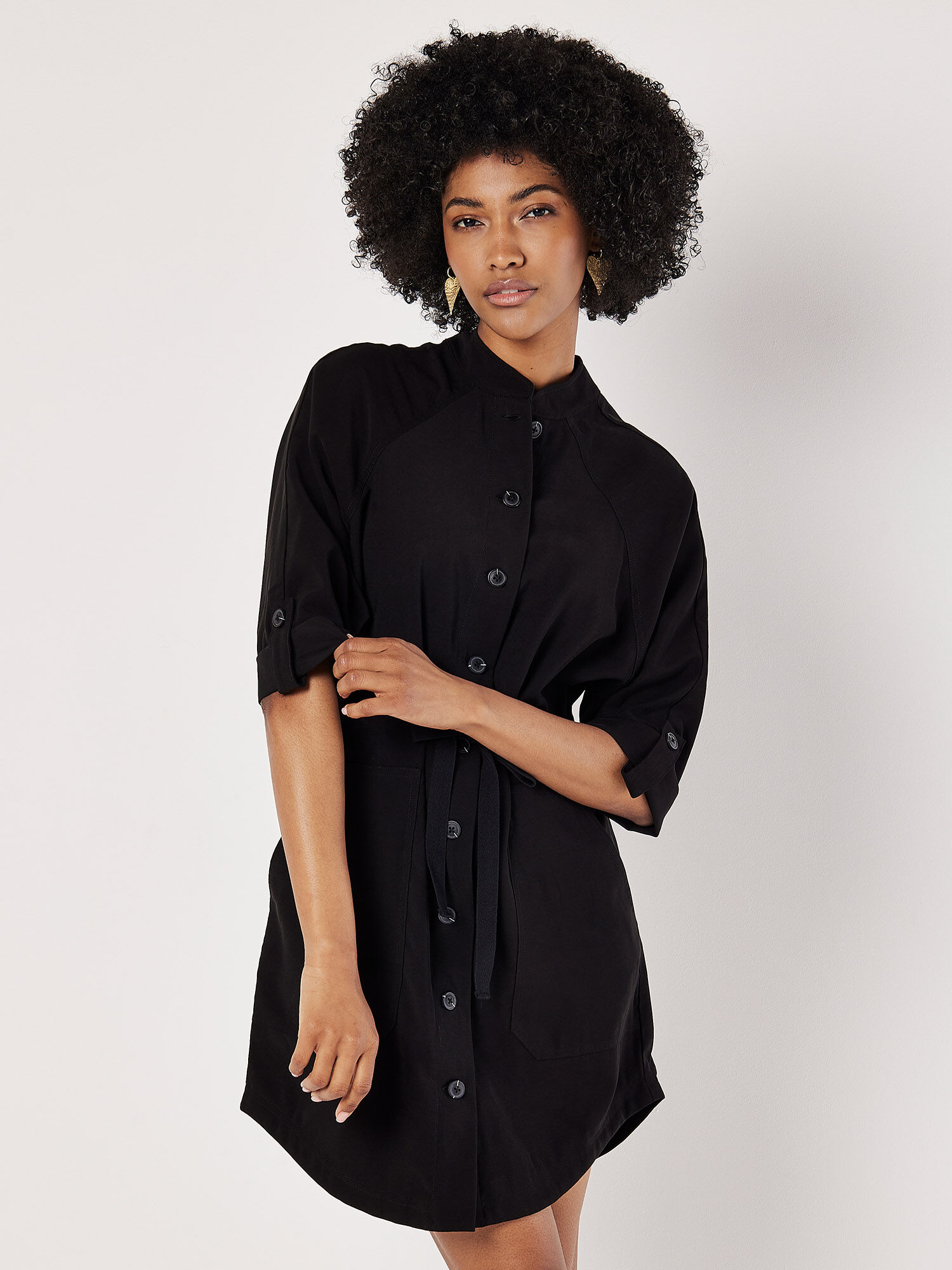 Drawstring Shirt Mini Dress Apricot Clothing