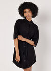 Drawstring Shirt Mini Dress, Black, large