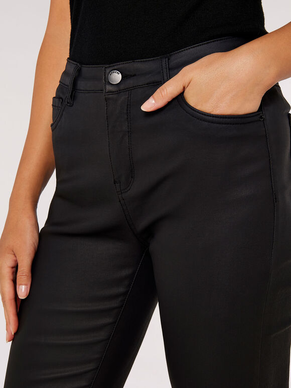 Black Biker Detail Coated Skinny Jeans