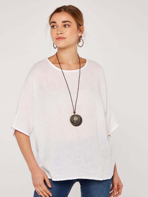Waffle Batwing Necklace Top, Cream, large