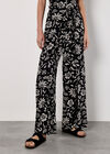 Tropical Print Wrap Leg Trousers, Black, large