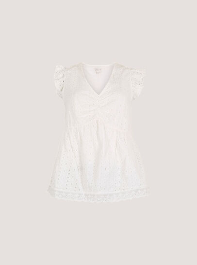 Cotton Broderie Ruffle Shoulder Top
