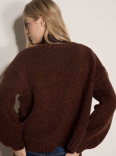 Rose Applique Chunky Knit Cardigan