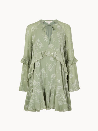 Chiffon Floral Embroidered Mini Dress