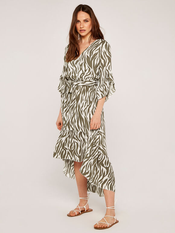 Zebra Print Hem Dress, Cream, large