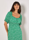 Spot Print Milkmaid Midi Dress, Green, large