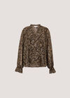 Paisley Chiffon Ruffle Blouse, Brown, large