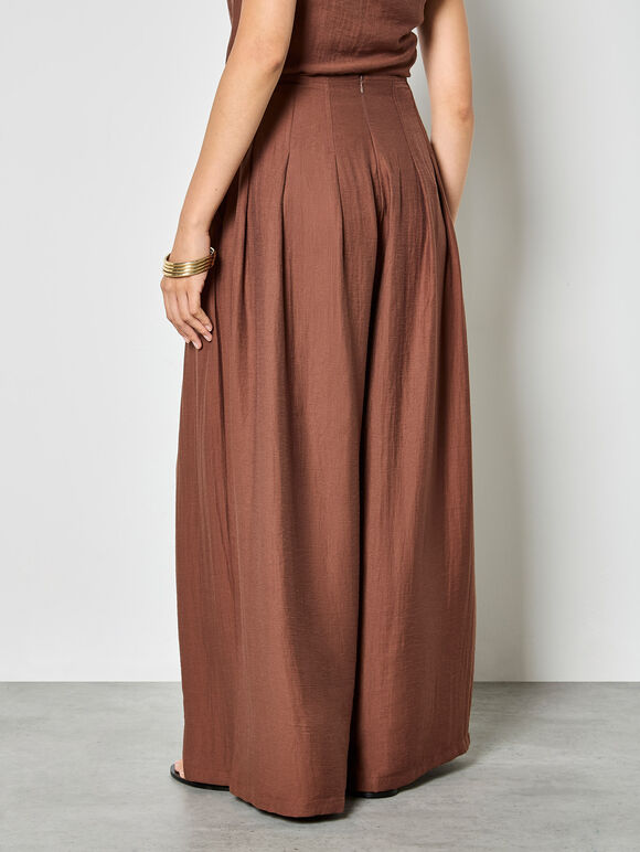 Textured Twill Wide-Leg Trousers, Brown, large