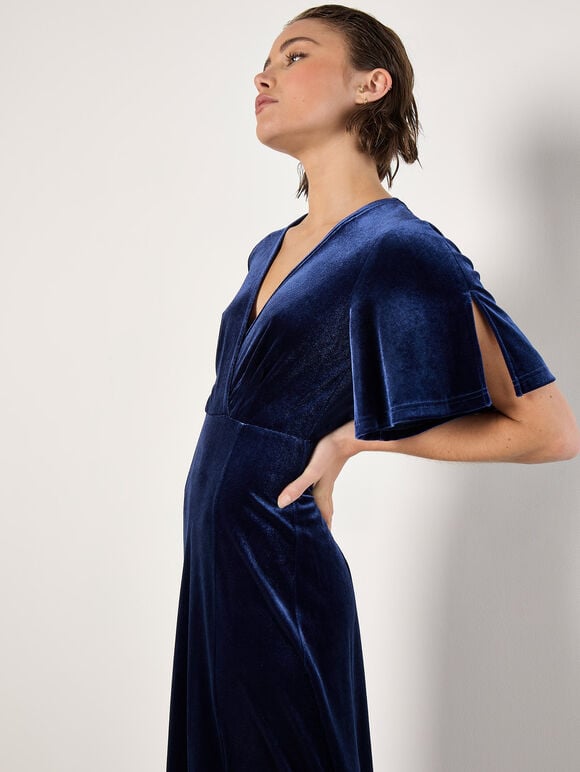 Velvet Wrap Maxi Dress, Navy, large