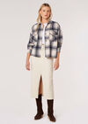 Raw Edge Check Shacket, Navy, large