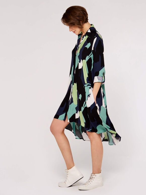 Brushstroke Print Mini Shirt Dress, Blue, large